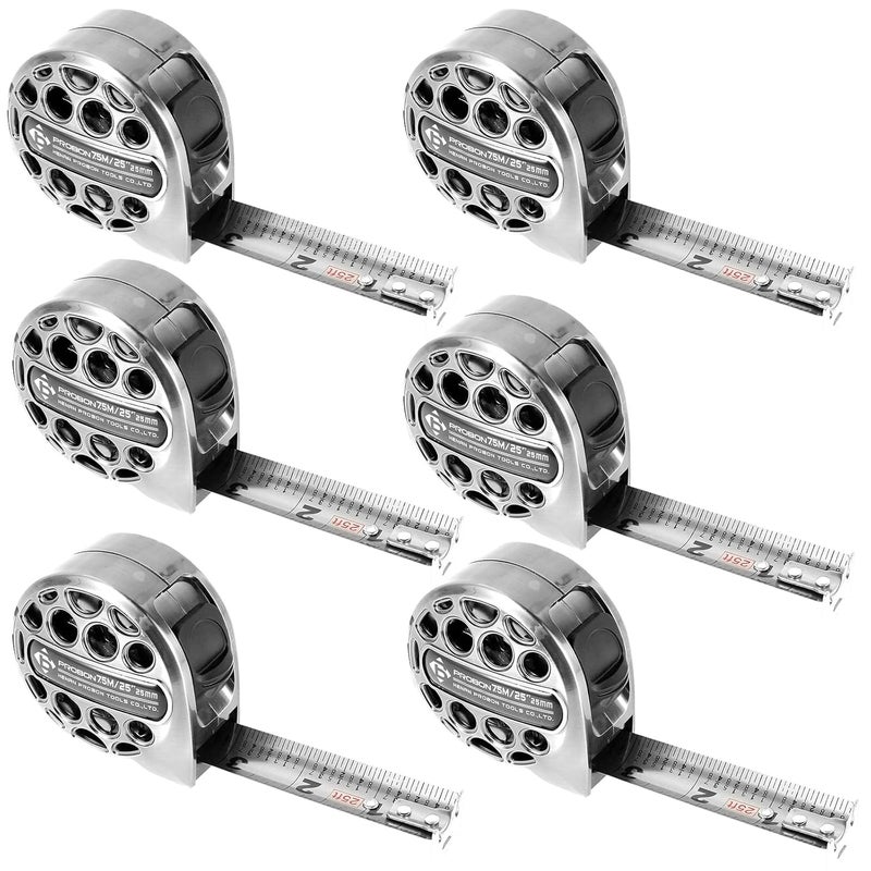 TMWEFUSC 6 Pack 25FT Tape Measurement Stainless Steel Retractable Measuring Tape Double Side Scale with Laser Measure for Household Agricultural Industrial Woodworking (6) - Image 1
